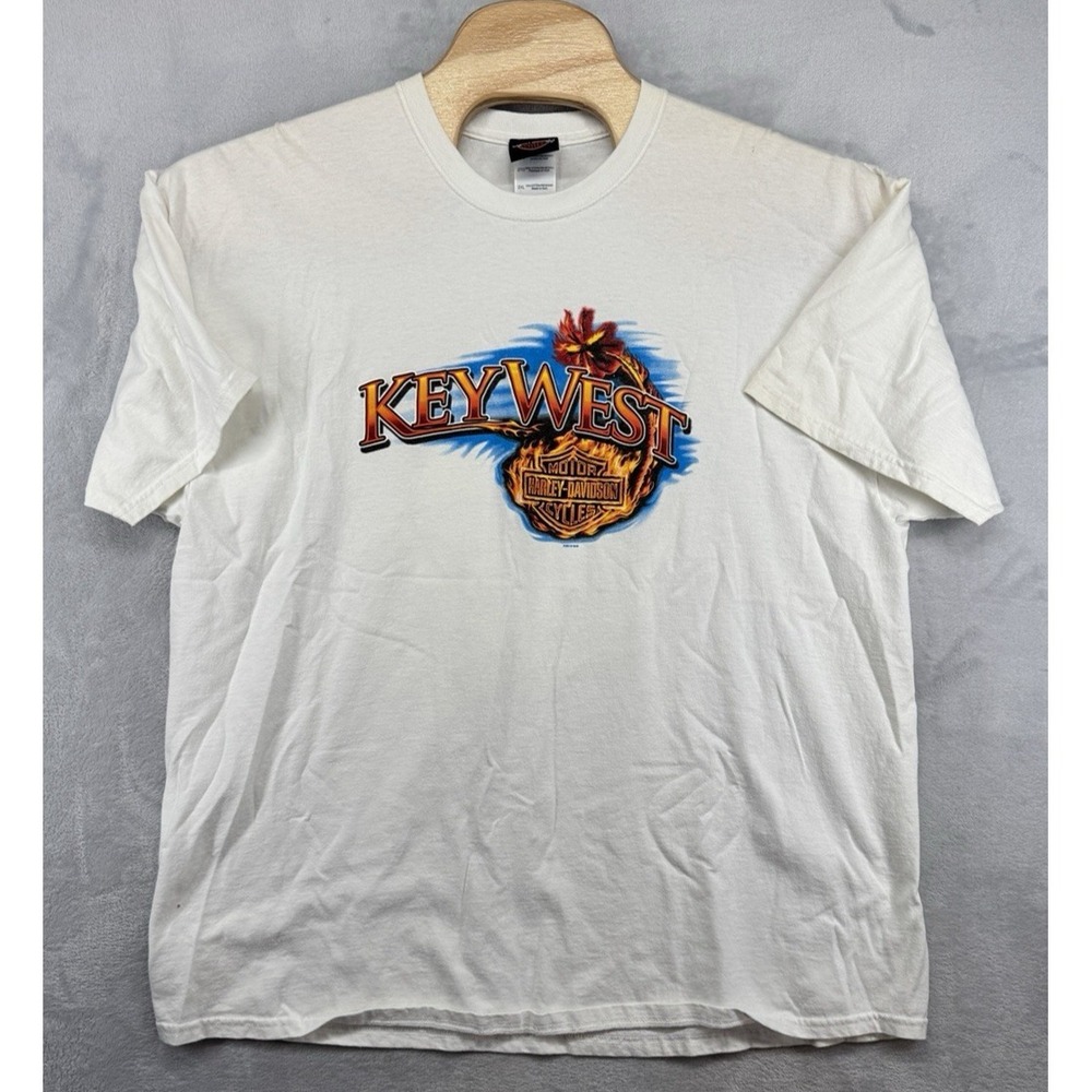 Harley-Davidson Key West Florida T-Shirt White Graphic Print 2010 Men's 2XL READ